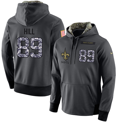 NFL Men's Nike New Orleans Saints #89 Josh Hill Stitched Black Anthracite Salute to Service Player Performance Hoodie - Click Image to Close